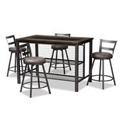 Baxton Studio Arjean Rustic and Industrial Grey Faux Leather Upholstered 5-Piece Pub Set